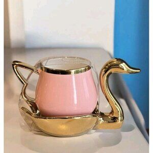 New Grace Teaware Porcelain Gold / Pink Swan Tea Cup And Saucer Gift